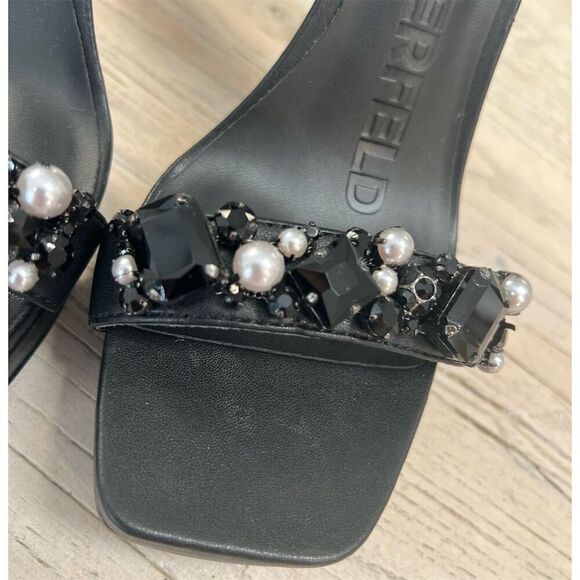 Karl Lagerfeld Jala Jewel Platform Heels  Ankle-Strap Sandals Black Size 8 - Picture 7 of 14